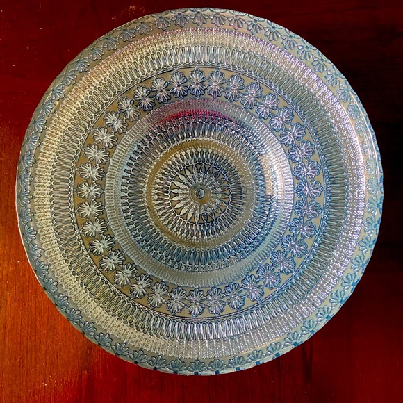 Other - Beautiful Large 11-1/2” dia. Aqua & Silver Glass Bowl